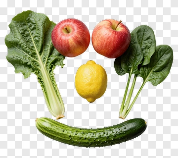Fresh Vegetables And Fruits Arranged In A Smile PNG
