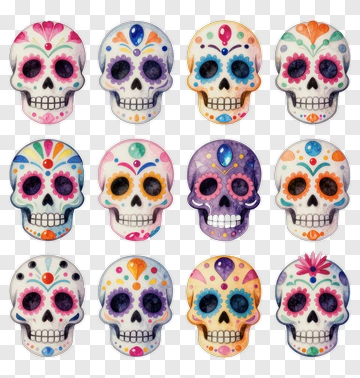 Watercolor Skulls For Day Of The Dead PNG