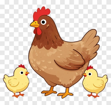 Hen With Two Chicks PNG