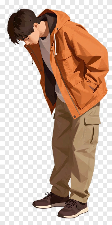 Young Man In Orange Hoodie PNG
