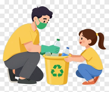 Man And Girl Recycling Bottles Together PNG