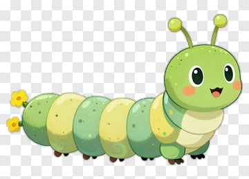 Cute Green Caterpillar With Flower PNG