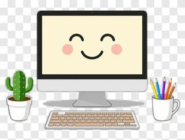 Happy Computer Monitor With Cactus And Pencils PNG