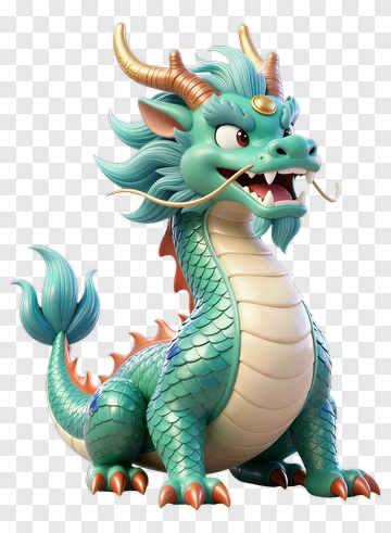 Teal Dragon With Gold Horns PNG