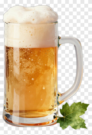 Beer Mug With Foam And Leaf PNG
