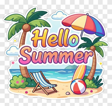 Hello Summer Beach Scene PNG