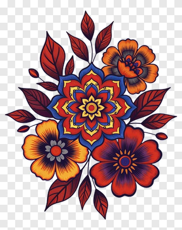 Tattoo Style Floral Mandala Design PNG