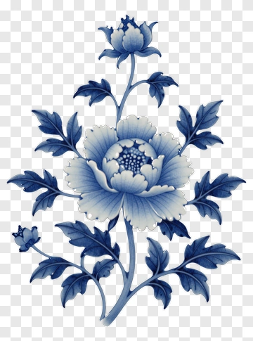 Blue And White Peony Ceramic Ornament PNG