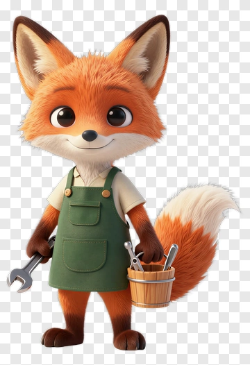 Cute Fox Handyman PNG