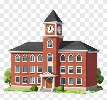 Red Brick School Building With Clock Tower PNG