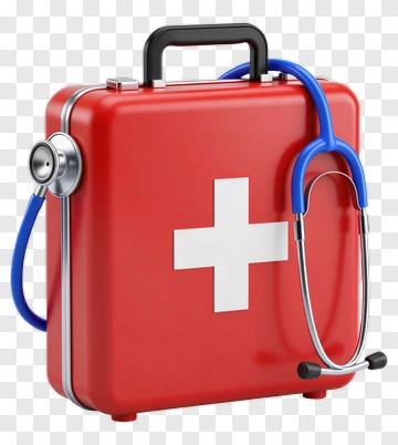 Red First Aid Kit With Stethoscope PNG