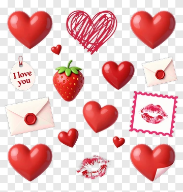 Red Hearts And Love Symbols Collection PNG