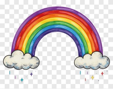 Colorful Rainbow With Clouds And Sparkles PNG