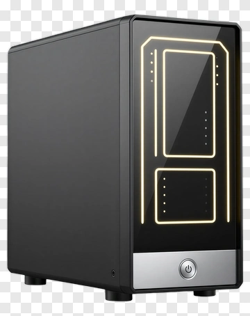Black Computer Case With Yellow LED Lighting PNG
