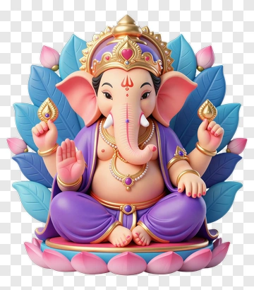 Ganesha Statue With Lotus And Jewelry PNG