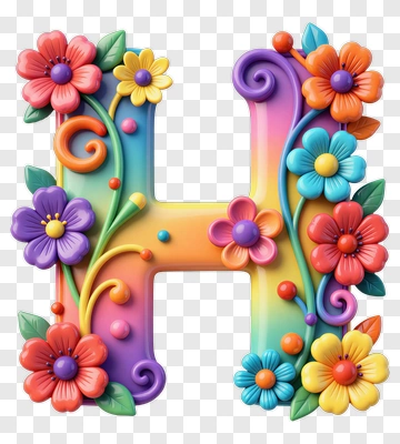 Colorful Flower Decorated Letter H PNG