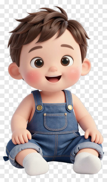 Happy Cartoon Baby In Overalls PNG