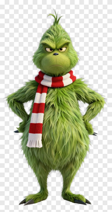 The Grinch With Red And White Scarf PNG