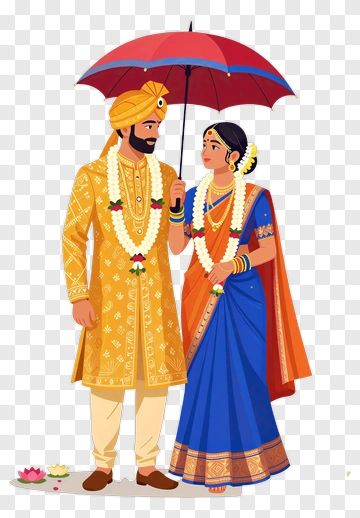 Indian Couple Under Umbrella PNG
