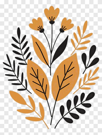 Orange And Black Floral Design PNG