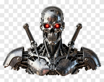 Metal Skull Robot With Red Eyes PNG
