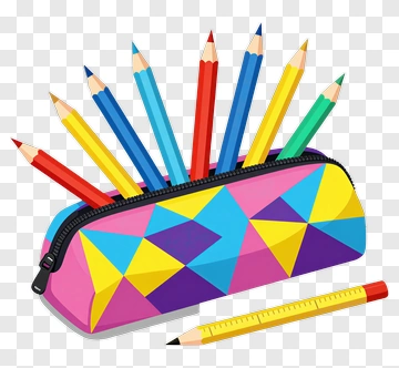 Colorful Pencil Case With Pencils And Ruler PNG