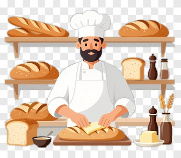 Baker Slicing Fresh Bread PNG