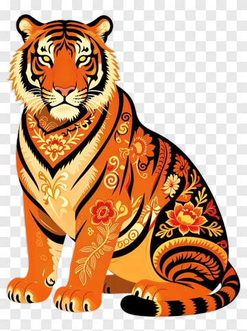 Tiger With Floral Design PNG