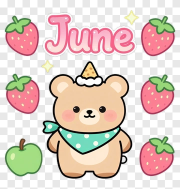 June Bear With Strawberries PNG