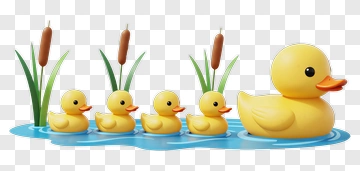 Duck Family Swimming Together PNG