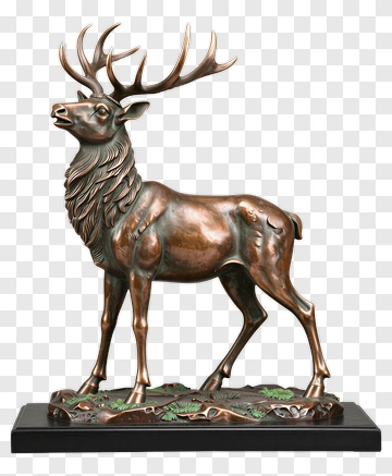 Bronze Deer Statue With Antlers PNG