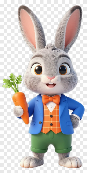 Cartoon Rabbit Holding Carrot PNG