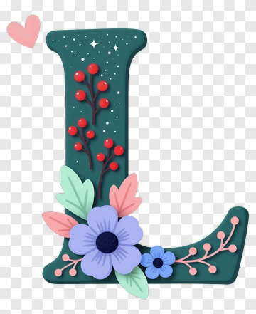 Decorative Letter L With Flowers And Berries PNG