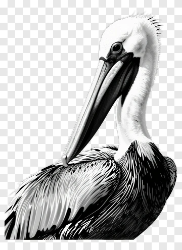 Pelican In Black And White PNG