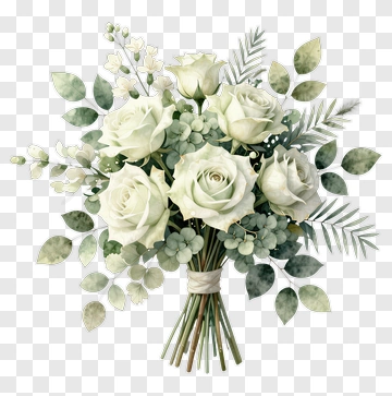 White Rose Bouquet With Greenery PNG