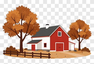 Red Barn With Autumn Trees PNG