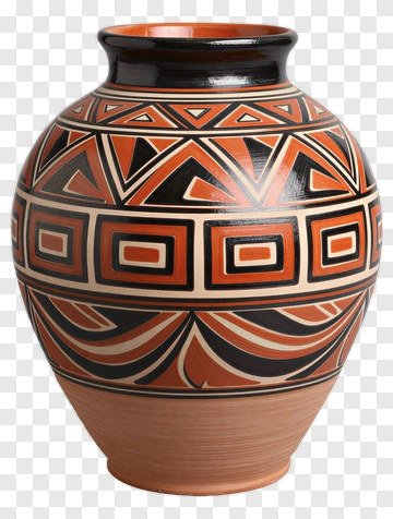 Decorative Vase With Geometric Patterns PNG