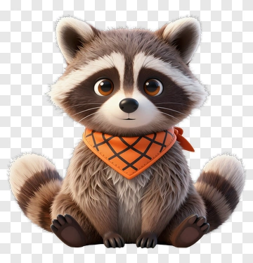 Cute Cartoon Raccoon With Orange Bandana PNG