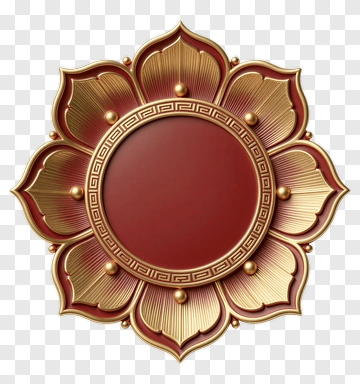 Lotus Frame With Gold And Red Accents PNG