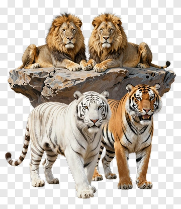 Lions Tigers And A White Tiger PNG