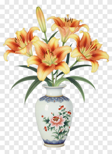 Orange Lily In Decorative Vase PNG