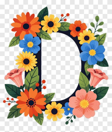 Floral Letter D Wreath PNG