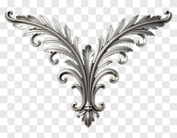 Silver Leaf Motif Ornament PNG