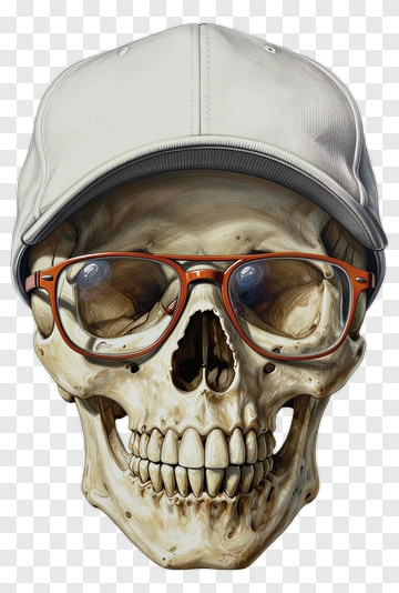 Skull Wearing Baseball Cap And Red Glasses PNG