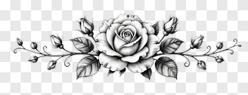 Hand Drawn Rose With Buds And Leaves PNG