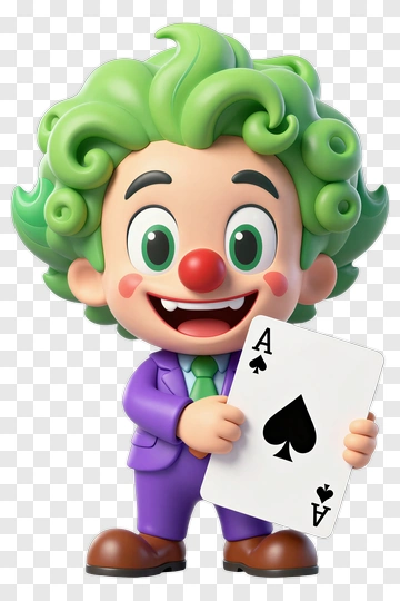 Green-haired Clown Holding Spade Card PNG