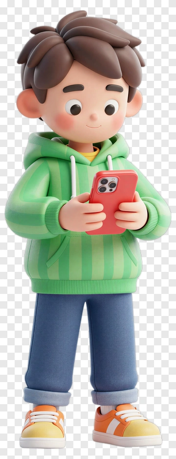 Cartoon Boy Holding Phone PNG