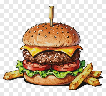 Hand Drawn Hamburger With Fries PNG