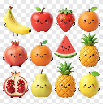 Cute Cartoon Fruits With Smiles PNG