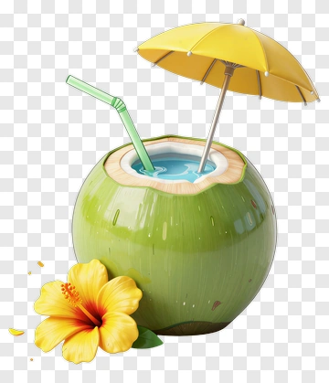 Coconut With Umbrella And Flower PNG